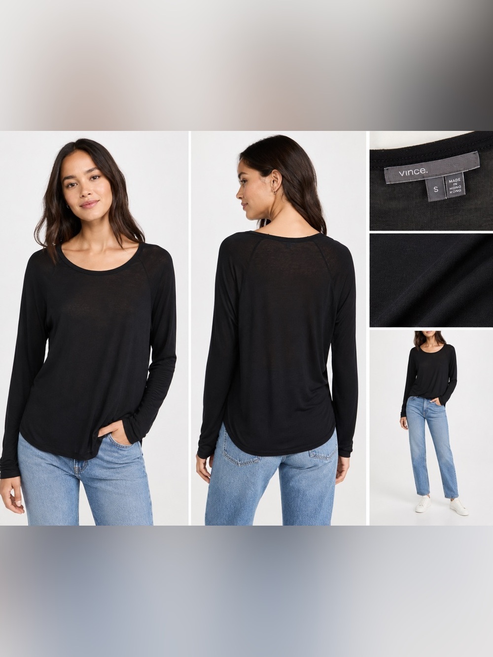 Vince Black Micro Modal Silk Blend Long Sleeve Tee Top Women’s Small